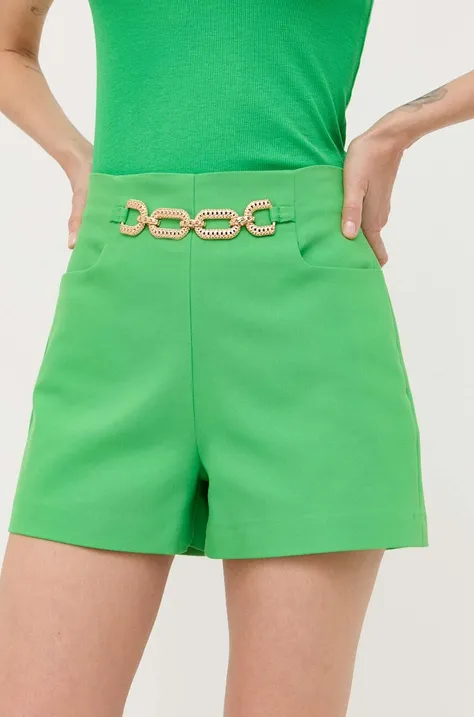Morgan pantaloni scurti femei, culoarea verde, cu imprimeu, high waist