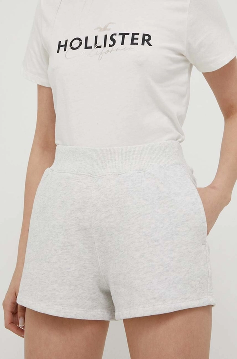 Hollister Co. pantaloni scurti femei, culoarea gri, melanj, high waist