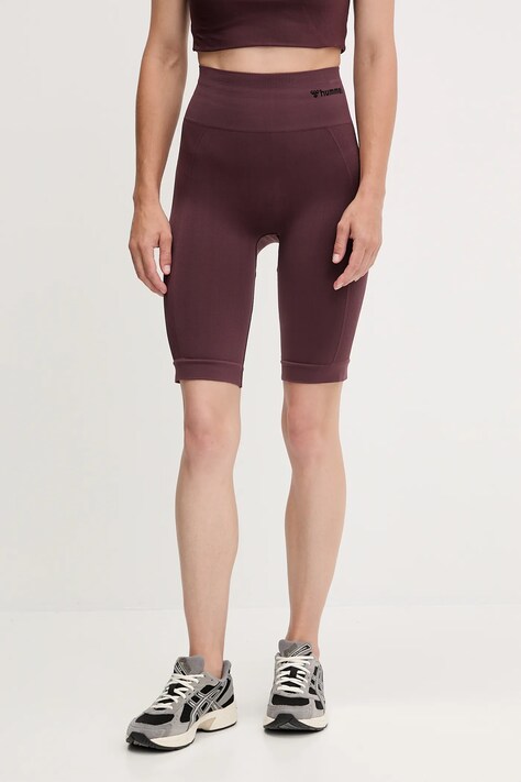 Hummel szorty treningowe Tif kolor czerwony gładkie high waist