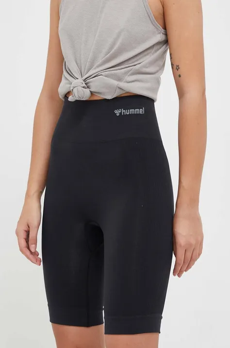 Tréninkové šortky Hummel Tif černá barva, hladké, high waist