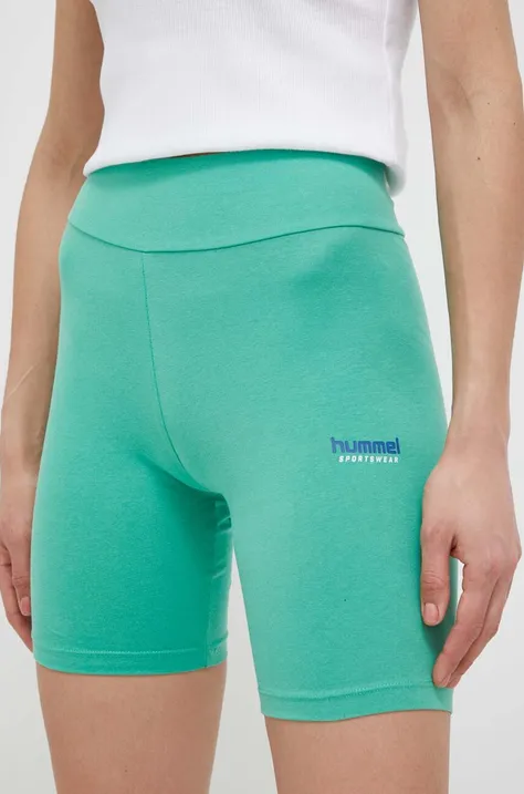 Kratke hlače Hummel za žene, boja: zelena, s tiskom, visoki struk