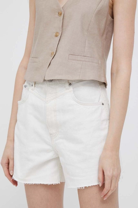 Pepe Jeans pantaloni scurti jeans Rachel femei, culoarea bej, neted, high waist