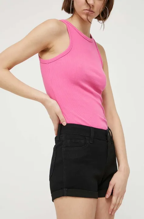 Hollister Co. szorty jeansowe damskie kolor czarny gładkie medium waist