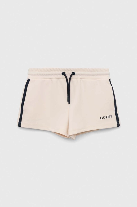 Guess pantaloni scurti copii culoarea bej, cu imprimeu, talie reglabila