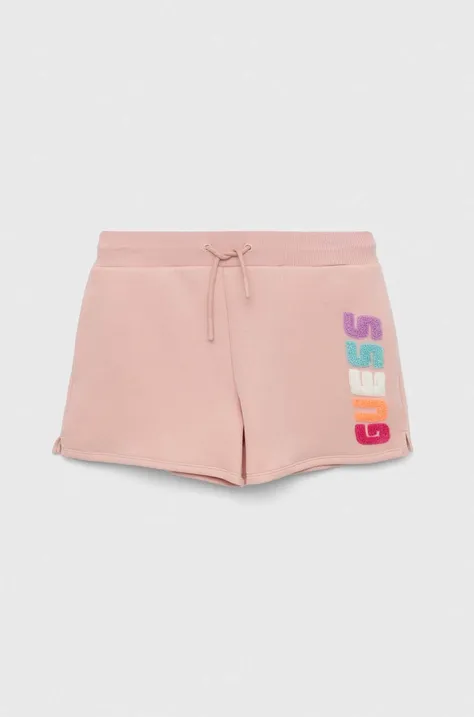 Guess szorty dziecięce kolor różowy z aplikacją regulowana talia