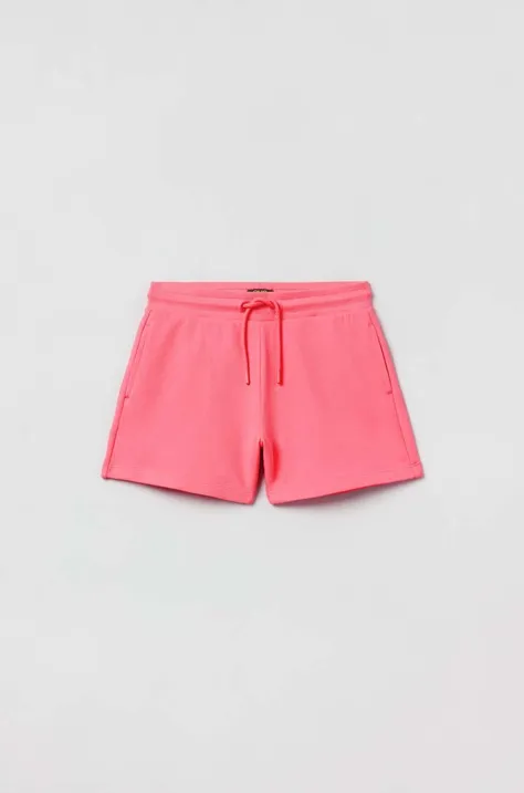 OVS pantaloni scurți din bumbac pentru copii culoarea roz, neted