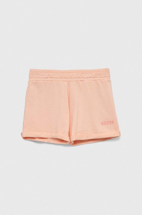 Guess pantaloni scurți din bumbac pentru copii culoarea portocaliu, neted