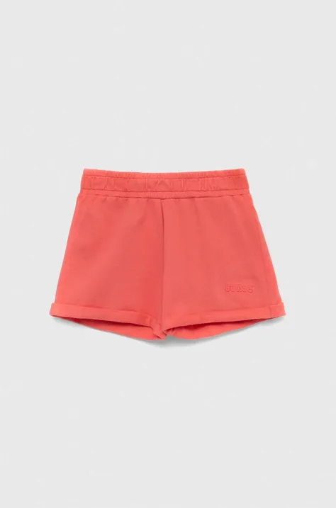 Guess pantaloni scurți din bumbac pentru copii culoarea roz, neted