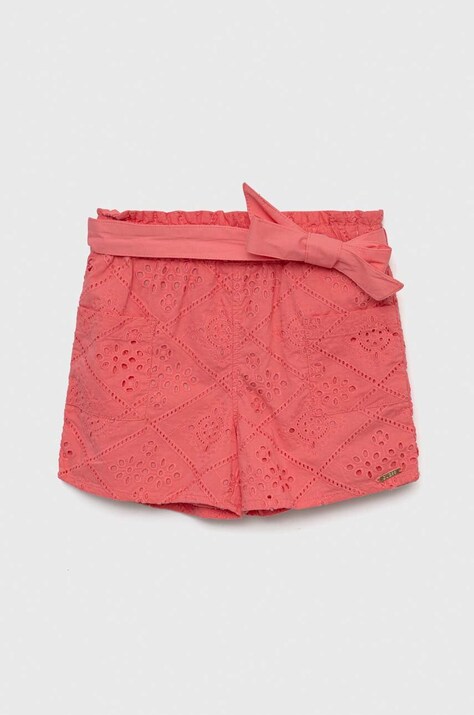 Guess pantaloni scurți din bumbac pentru copii culoarea roz, neted