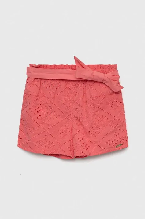 Detské bavlnené šortky Guess ružová farba, jednofarebné