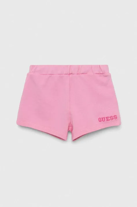 Детские хлопковые шорты Guess цвет розовый однотонные