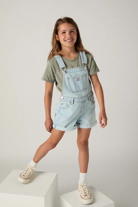 Detské rifľové krátke nohavice Levi's modrá farba, jednofarebná