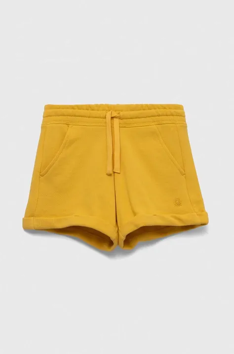 Dječje pamučne kratke hlače United Colors of Benetton boja: žuta, glatki materijal, podesivi struk