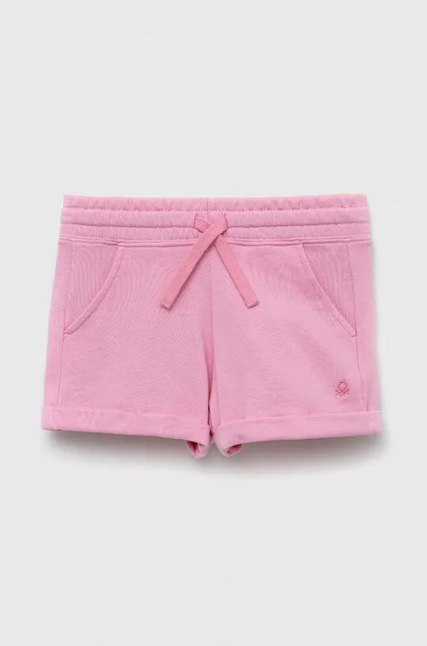 Dječje pamučne kratke hlače United Colors of Benetton boja: ružičasta, glatki materijal, podesivi struk