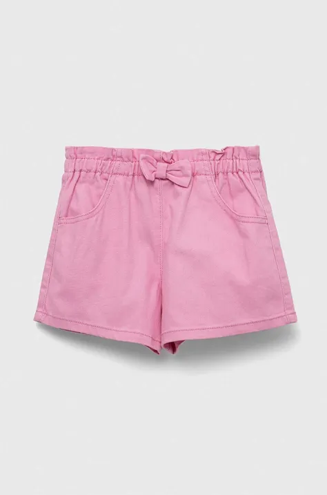 United Colors of Benetton pantaloni scurti din denim pentru copii culoarea roz, neted