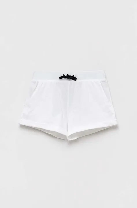 Детски памучен къс панталон Sisley в бяло с принт с регулируема талия