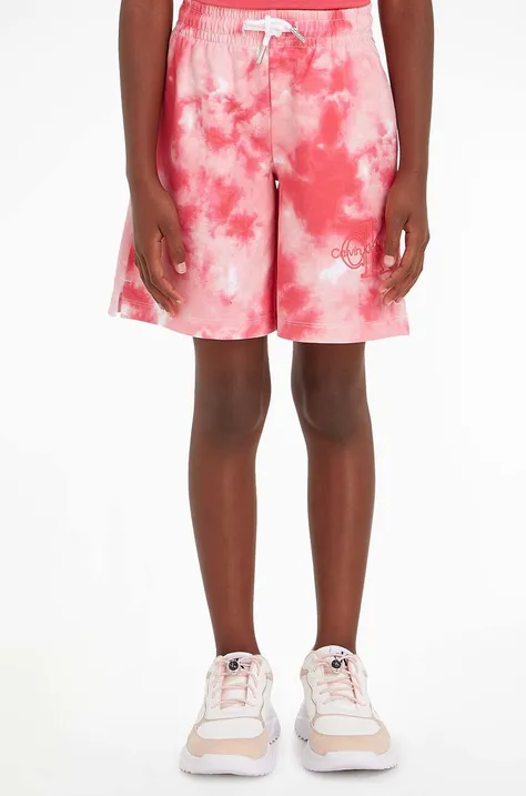 Дитячі шорти Calvin Klein Jeans колір рожевий візерунок регульована талія
