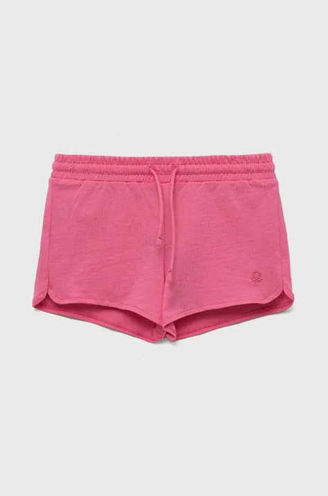 Dječje pamučne kratke hlače United Colors of Benetton boja: ružičasta, glatki materijal, podesivi struk