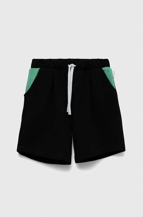 United Colors of Benetton gyerek pamut rövidnadrág fekete, mintás, állítható derekú