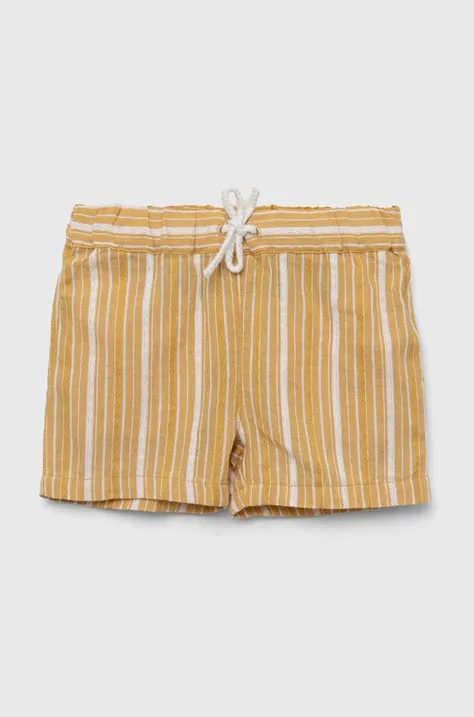 Bombažne kratke hlače za dojenčke United Colors of Benetton rumena barva
