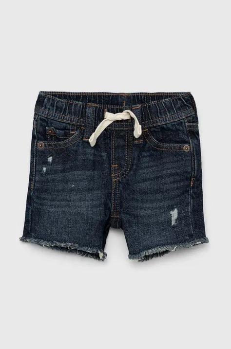GAP pantaloni scurti din denim pentru copii culoarea albastru marin, neted, talie reglabila