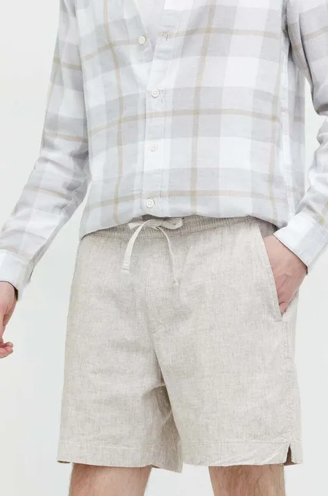 Kratke hlače iz mešanice lana Abercrombie & Fitch bež barva