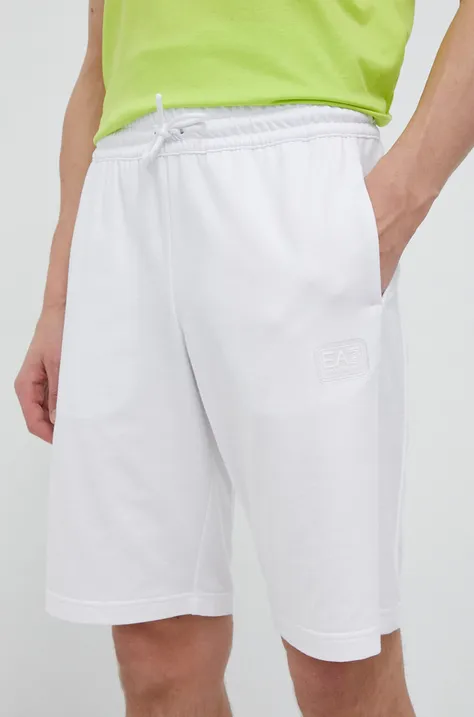 Bombažne kratke hlače EA7 Emporio Armani bela barva