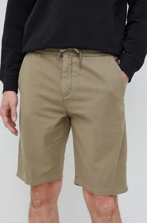 Kratke hlače iz mešanice lana Guess zelena barva