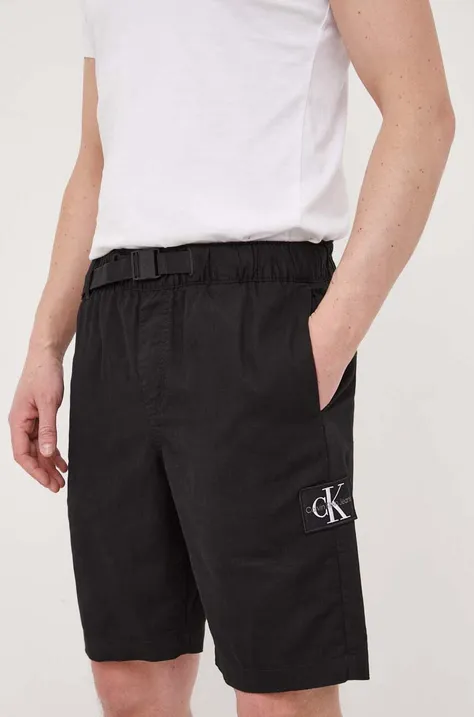 Kratke hlače iz mešanice lana Calvin Klein Jeans črna barva