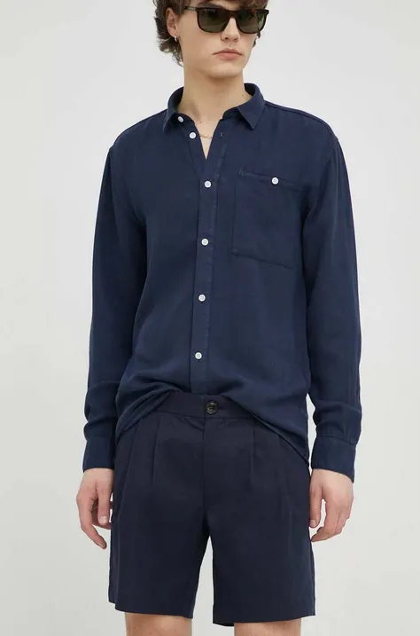 Lanene kratke hlače Bruuns Bazaar Lino Germain boja: tamno plava, melanž