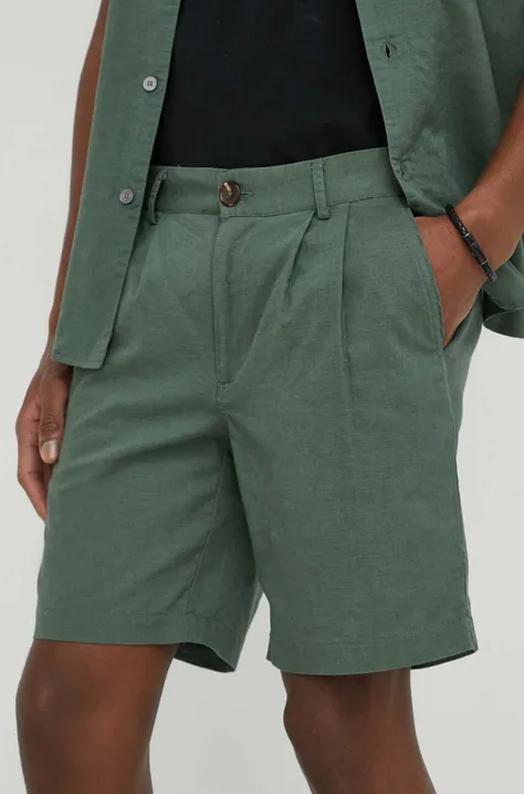Лляні шорти Bruuns Bazaar Lino Germain колір зелений меланж