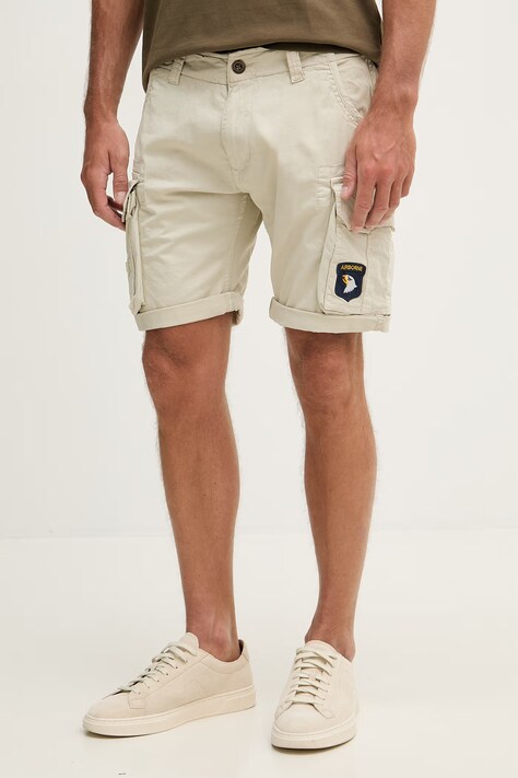 Alpha Industries szorty cargo męskie bawełniane z elastanem beżowe regular waist 186209
