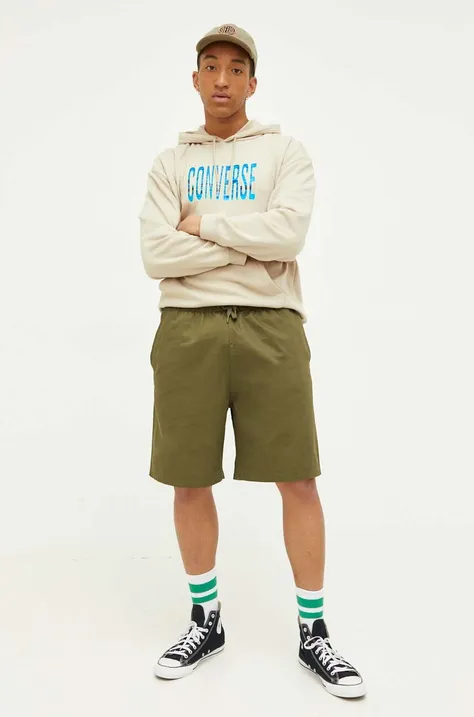 Bavlněné šortky Converse zelená barva
