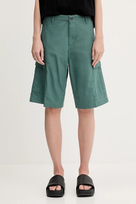 Бавовняні шорти Carhartt WIP Regular Cargo Short колір зелений однотонна I028246