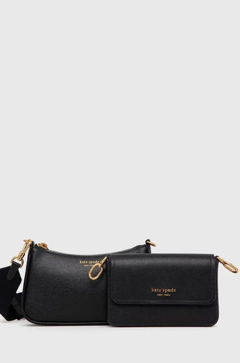 usnjena torbica Kate Spade črna barva