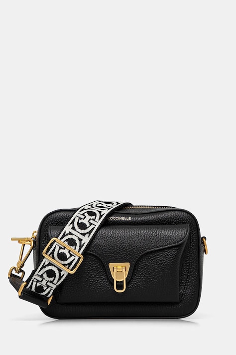 Kožená kabelka Coccinelle čierna farba