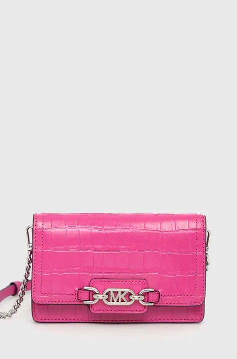 Δερμάτινη τσάντα ώμου MICHAEL Michael Kors χρώμα: ροζ
