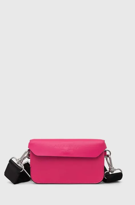 Δερμάτινη τσάντα AllSaints χρώμα: ροζ