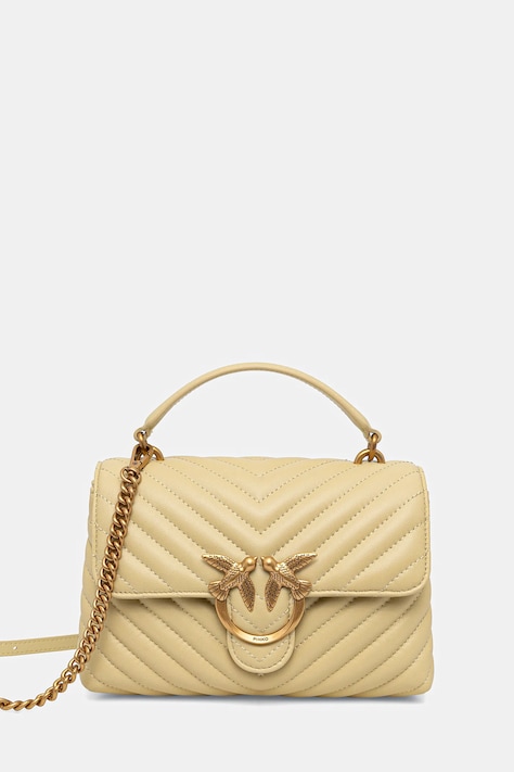 Δερμάτινη τσάντα Pinko χρώμα: μπεζ, 100044 A0GK