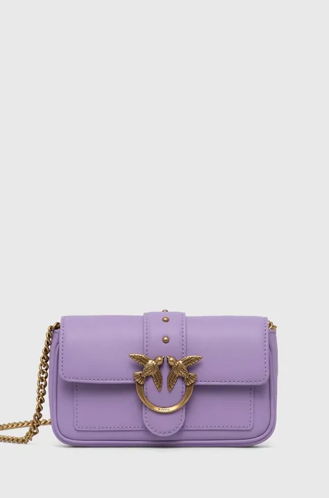 Δερμάτινη τσάντα Pinko χρώμα: μοβ