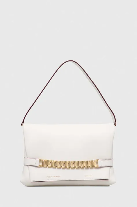 Δερμάτινη τσάντα ώμου Victoria Beckham Chain Pouch χρώμα: άσπρο