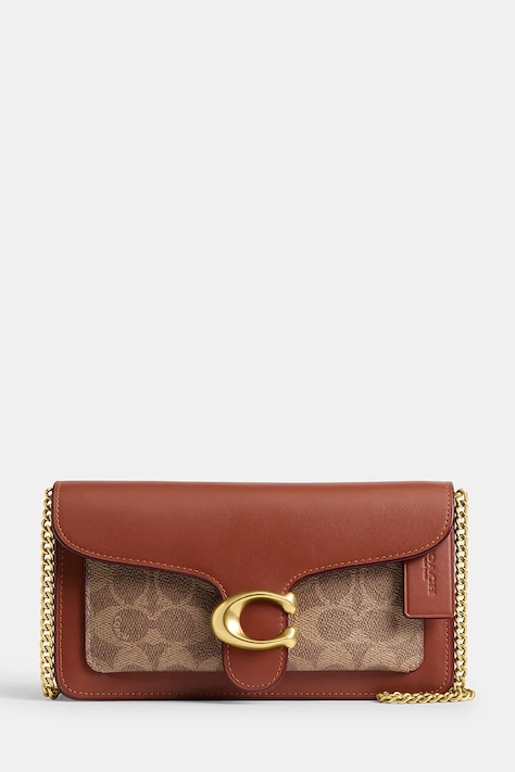 Кожаная сумочка Coach Tabby Chain Clutch In Signature Canvas цвет коричневый