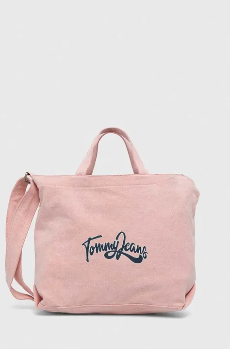 Tommy Jeans torebka bawełniana kolor różowy