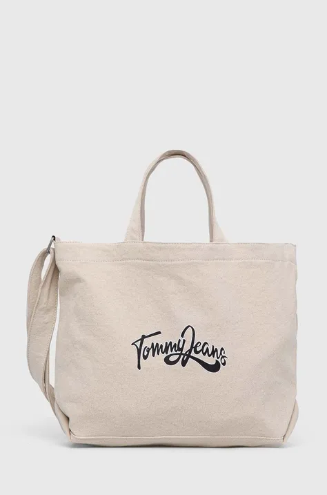 Tommy Jeans torebka bawełniana kolor beżowy