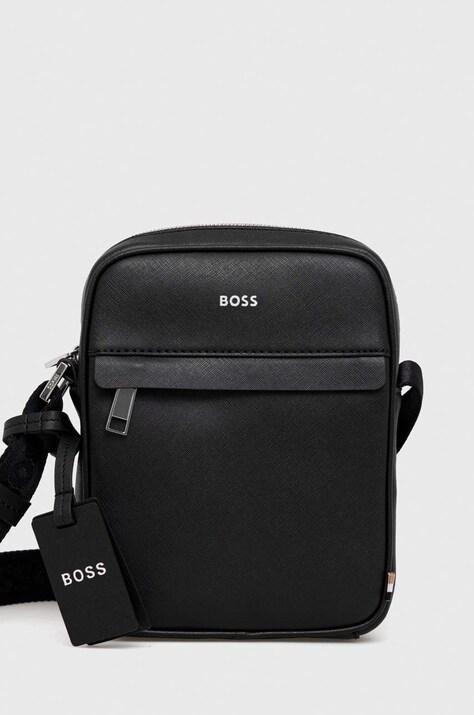 Kožená taška BOSS černá barva, 50483566