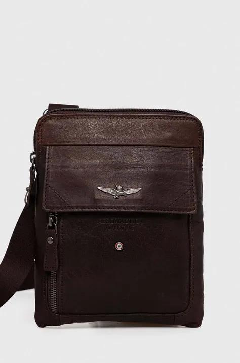 Шкіряна сумка Aeronautica Militare колір коричневий
