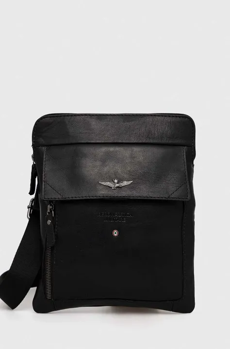 Kožená taška Aeronautica Militare čierna farba, AM302