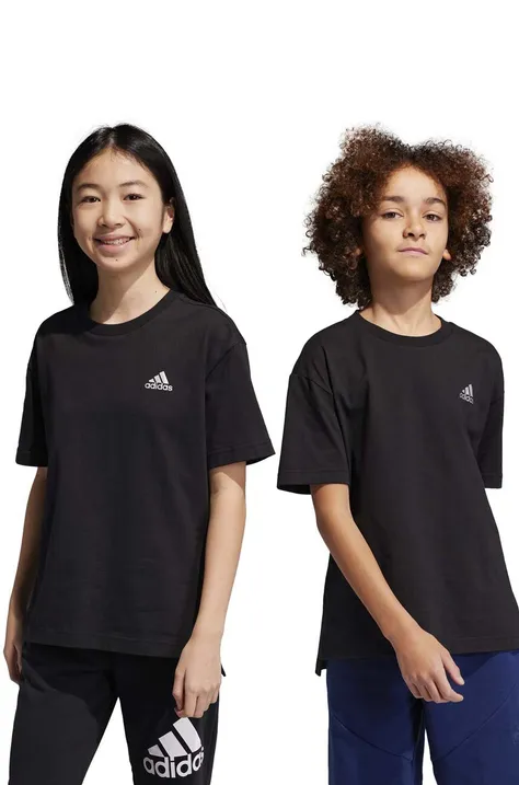 Дитяча бавовняна футболка adidas колір чорний з принтом