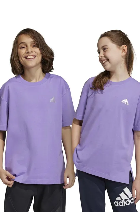 Otroška bombažna kratka majica adidas vijolična barva