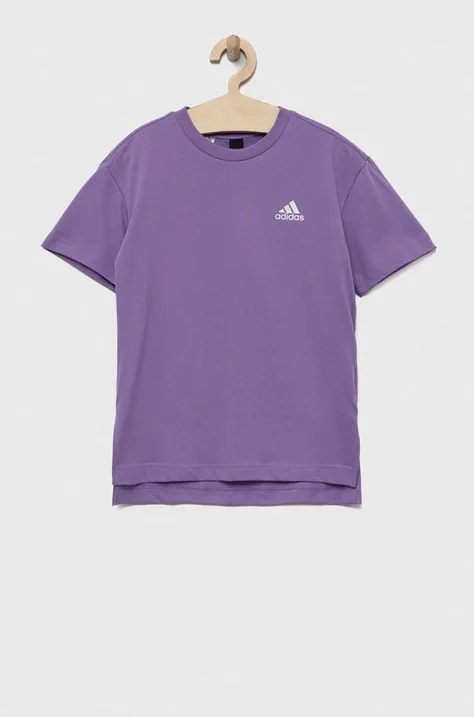 adidas t-shirt bawełniany dziecięcy kolor fioletowy z nadrukiem